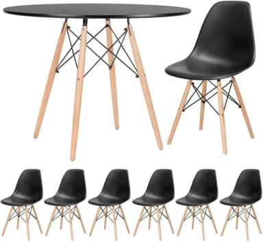 Loft7, Kit - Mesa redonda Eames 100 cm preto + 6 cadeiras Eiffel Dsw Preto