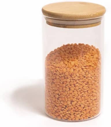 Oikos - Pote de Vidro 600ml com Tampa de Bambu Hermético Redondo Flat