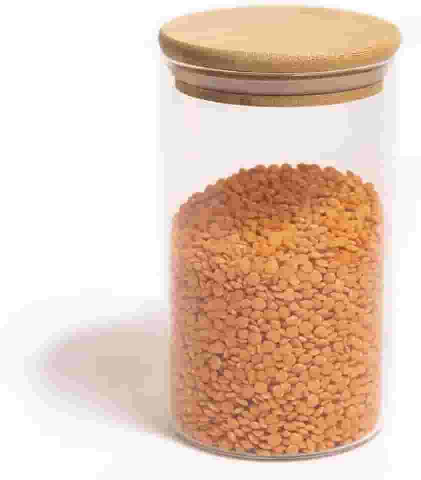 Oikos - Pote de Vidro 600ml com Tampa de Bambu Hermético Redondo Flat