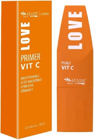 Primer Max Love VIT C 30 ml – Com Nano Vitamina C, Ácido Hialurônico, D-Pantenol e Vitamina E – Hidratação, Glow Natural e Fixação da Maquiagem
