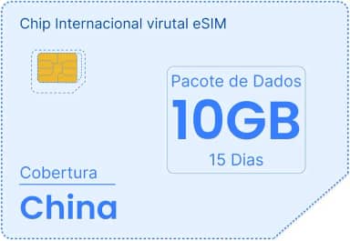 Chip Internacional Virtual eSIM para Dados na China, Pacote de 10 GB por 15 Dias