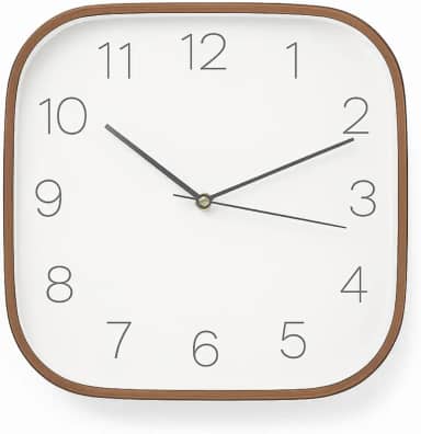 Relógio de Parede Analógico Quadrado – Silencioso, Design Moderno, Moldura Imitando Madeira, 30x30cm