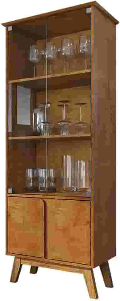 Cristaleira Madri Sala de Estar com Pés de Madeira Maciça Naturale