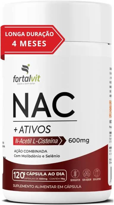 NAC 600mg 120 Cápsulas 4 Meses de Uso, Longa Duração 2x Mais, com Molibdênio e Selênio, Fortalvit