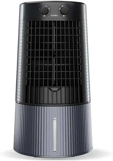 Symphony Climatizador de ar de torre pessoal Duet para casa e escritório com colmeia, soprador potente, rotação automática e baixo consumo de energia (6L, cinza)