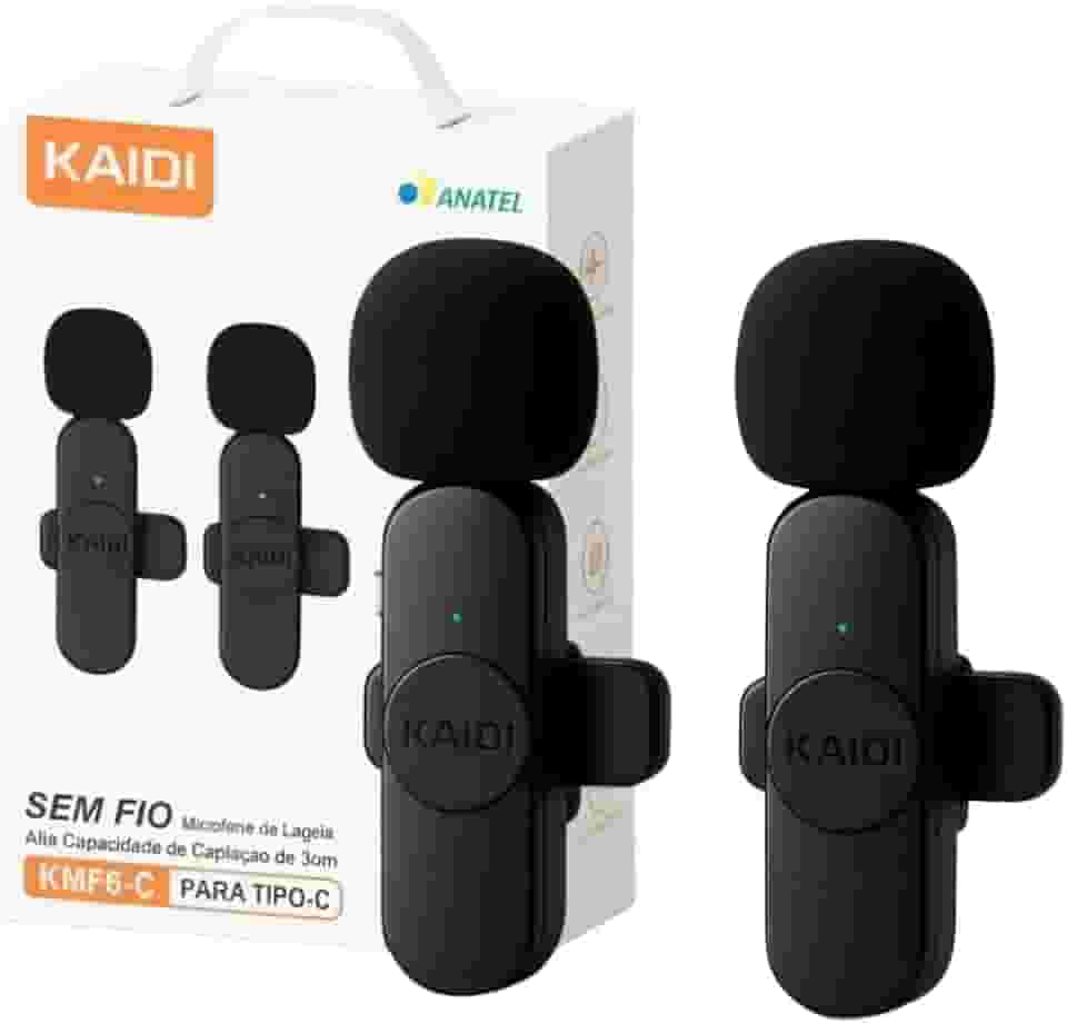 Microfone Lapela Sem Fio Profissional – Áudio Cristalino com Redução de Ruído | Compatível com iPhone, Android. Para Vídeos, TikTok, YouTube e Lives (USB-C)