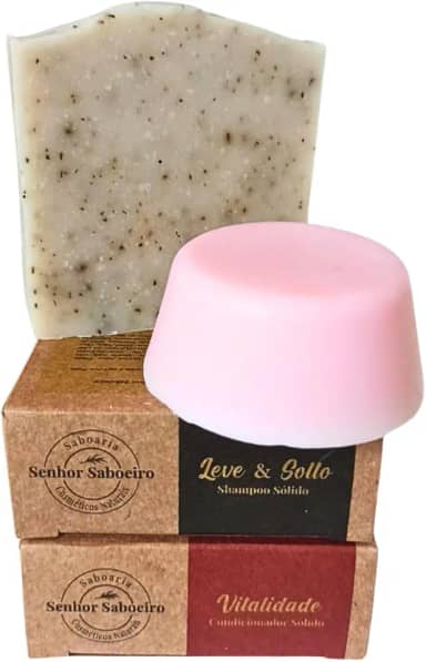 Kit Shampoo de Aloe Vera e Condicionador de Pitaia em Barra Senhor Saboeiro - Hidratação Profunda Cabelos Secos