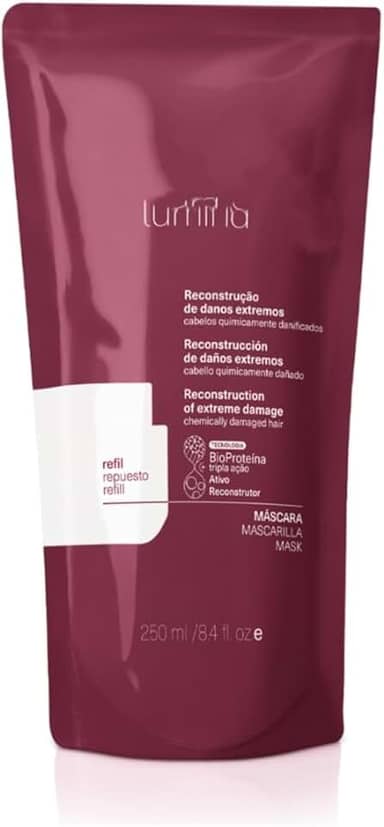Lumina Máscara de Reconstrução para Danos Extremos, Cabelos Quimicamente Danificados, 250ml, Refil