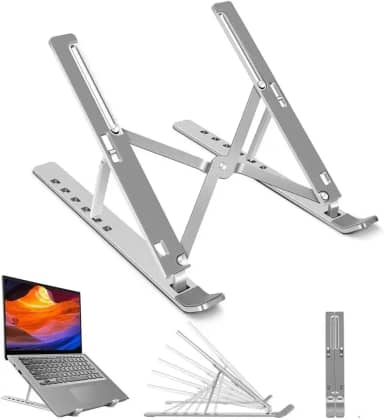 Suporte para Notebook e Tablet Ajustável com 6 Ângulos – Ergonômico, Dobrável e Portátil com Altura Regulável, Antiderrapante e Ventilado, Universal para todas as marcas de notebook de 10 a 17"