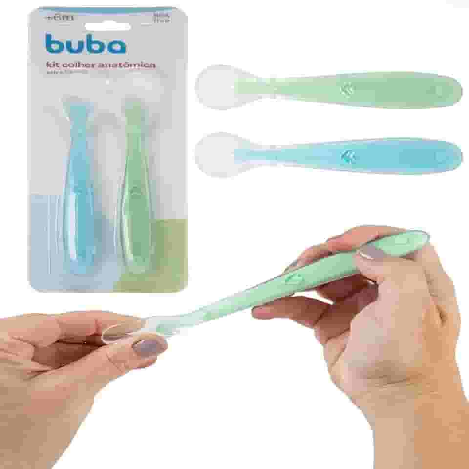 KIT COLHER SILICONE BABY - 2 PECAS - AZUL/VERDE