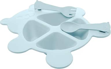 LYOR Conjunto de Prato com 2 Talheres de Bambu e PP Baby Bear Azul