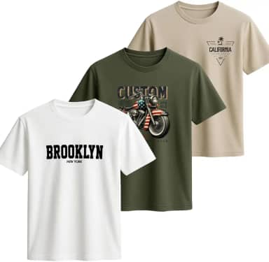 Kit 3 Camisa Basica Masculina Diversas Estampas em Dtf e Feita Com Tecido 100% Algodão