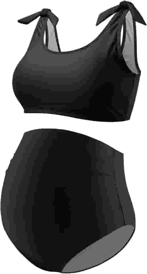 Conjunto de biquíni para gestantes, roupa de banho de duas peças com alças de ombro e cintura alta para gravidez