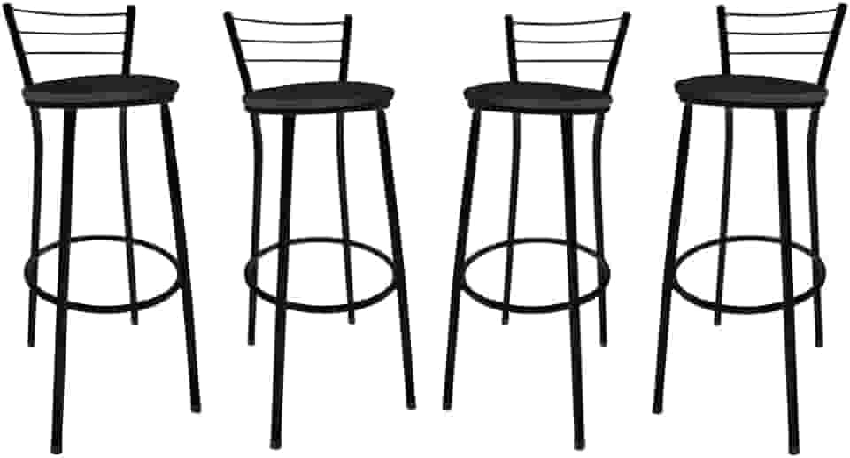 KIT - 4 Banqueta Alta para Balcão com Assento Almofada Preto