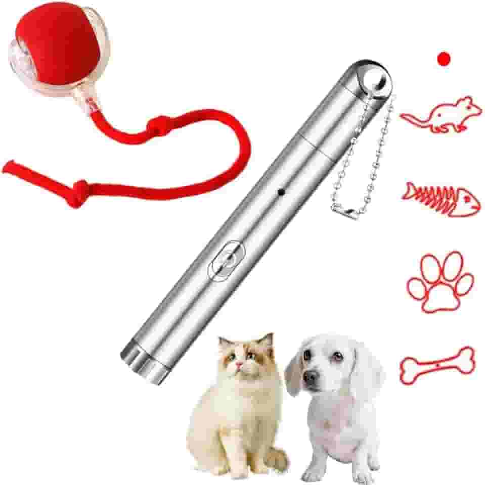 Conjunto de brinquedos interativos para gatos – bola de perseguição inteligente de 3 modos com ponteiro de luz vermelha de 5 LEDs, carregamento rápido USB e material ABS durável – Brinquedos