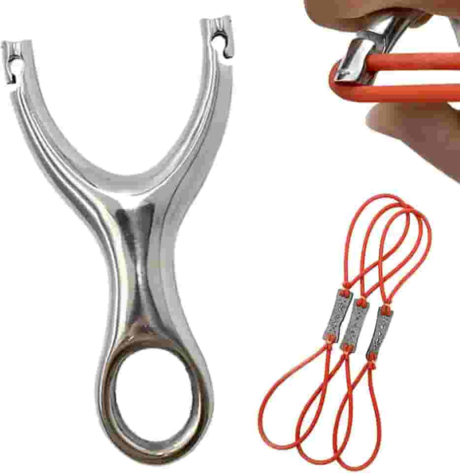 Piaoyu Slingshot de aço inoxidável tradicional recurvo profissional caça ao ar livre tiro simples com 3 tiras de borracha, estilingue para adultos