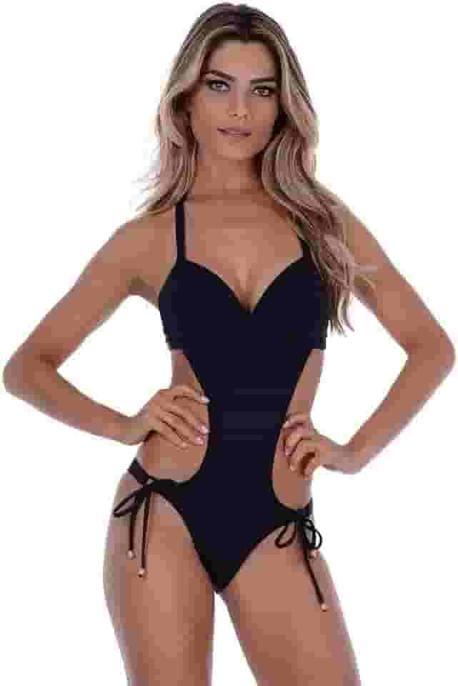 Maiô Engana Mamãe com Bojo e Amarração Preto Summer Soul