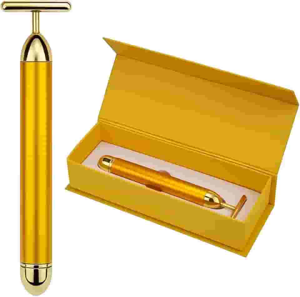 Massageador Facial Gold Efeito Lifting - Redução de Rugas e Linhas de Expressão - Diminui Papada, Olheiras e Inchaço - Estimula Colágeno e Absorção de Cremes