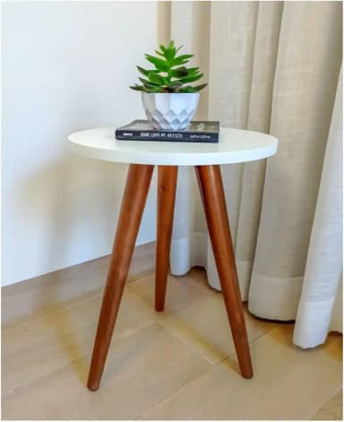 Mesa Mesinha Decorativa Redonda Moderna De Centro E Canto Lateral Retrô Pé Palito Madeira Branco 35x45