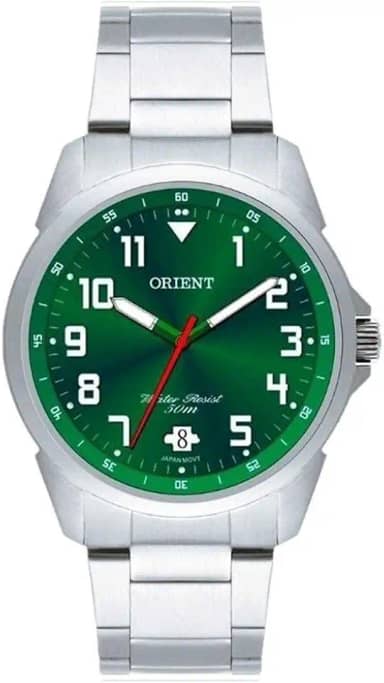 Relógio Masculino Orient Aço Inoxidável Prata Mostrador Verde Analógico Resistente a Água Original MBSS1154 E2SX