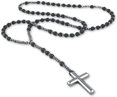 Terço Espiritual em Pedra Hematita Unissex Premium Black - Força e Proteção Pessoal + Bolsa de Veludo