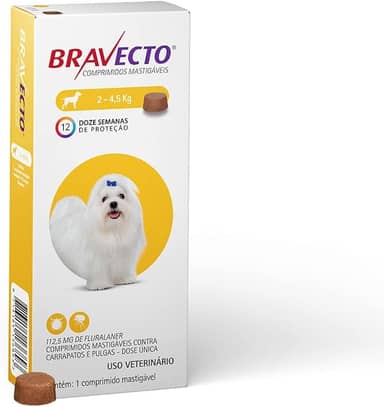Bravecto® Cães 112,5mg Antipulgas e Carrapatos Cães de 2 a 4,5kg 1 Comp. Mastigável MSD Saúde Animal