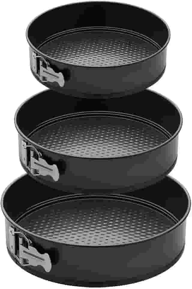 Conjunto 3 Formas Para Bolo Torta Com Fundo Removível Antiaderente Aço Carbono Redondas Preto 24cm 26cm 28cm Premium