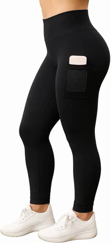 Legging Esportiva Feminina com Bolso Lateral, Alta Compressão, para Academia e Corrida Nao Fica Transparente (BR, Numérico, 44, Slim, Regular, Padrão, Preto)