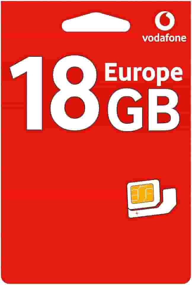Chip Europa Vodafone + Franquia 18GB + Chamadas - 30 Dias