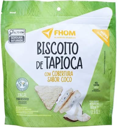 Snacks de Tapioca com cobertura de Coco sem Glúten sem Lactose Alimento Vegano Fhom 60g