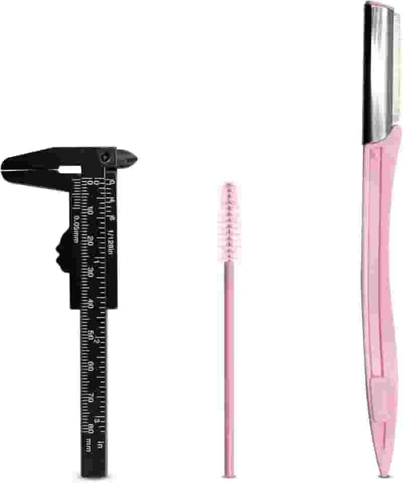 Kit Design de Sobrancelhas Paquímetro + Escovinha + Navalha, Simetria Facial