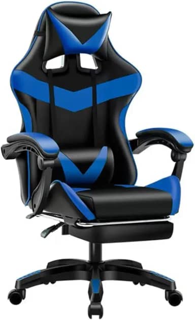 Poltrona Gamer Ergonomica com Apoio para os Pés, Base Giratória e Estofado Profissional, Ideal para Escritório e Jogos (Black and blue)