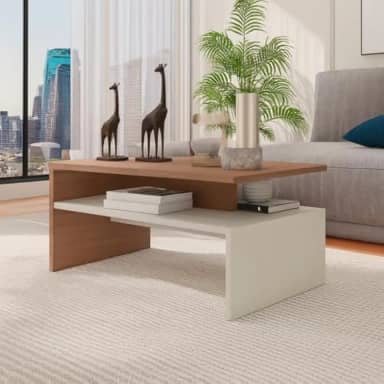 Mesa de centro sala moderna com 2 andares Giovana casa e escritório(off/madeirado)