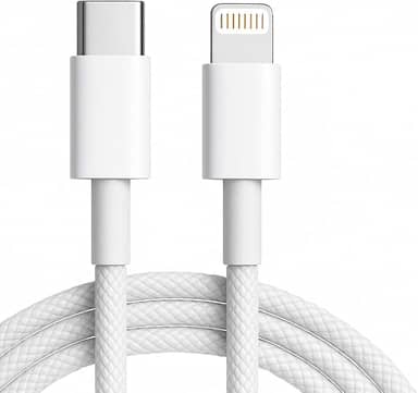 Cabo Carregador Turbo Trançado De Nylon Branco Compatível com iPhone 14/13/12/11/XR/XS/8/7/SE/XR Certificado Premium