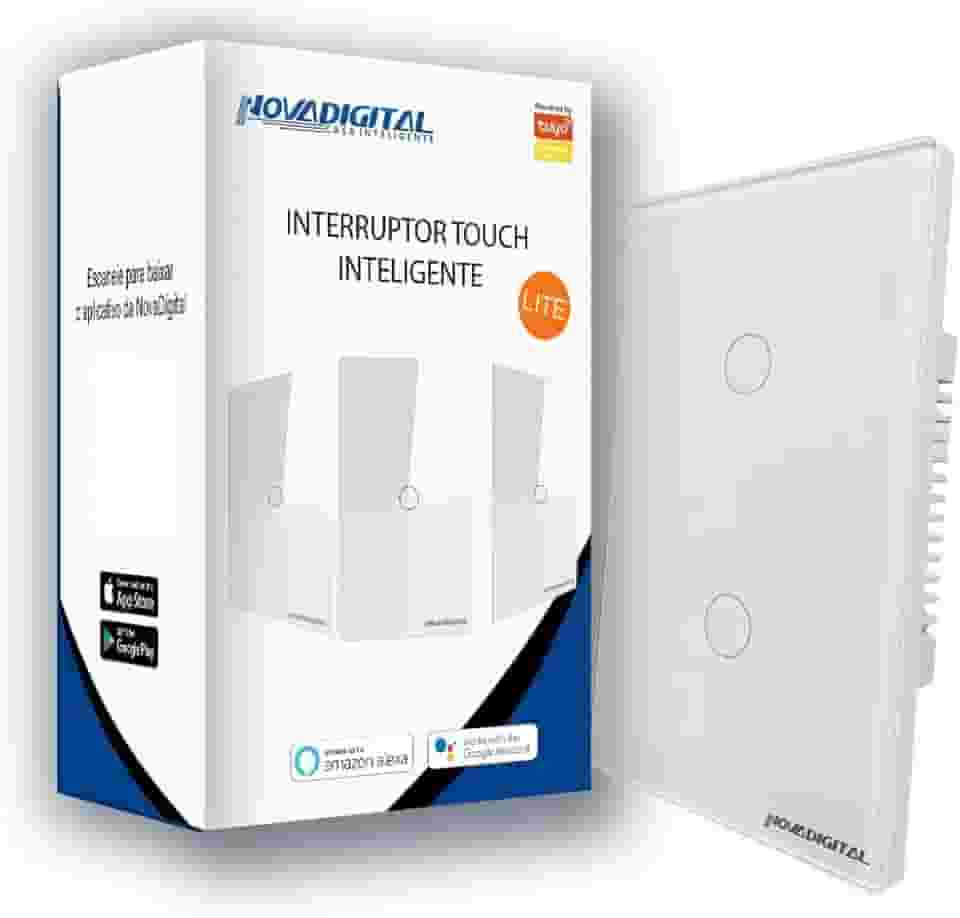 Interruptor inteligente Lite 2 botões touch Wi-Fi branco Novadigital