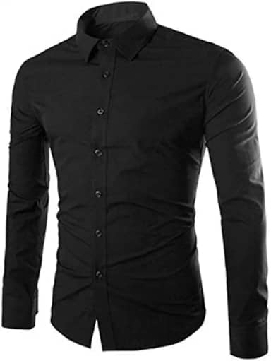 Camisas sociais masculinas simples manga longa slim fit camisa casual com botões
