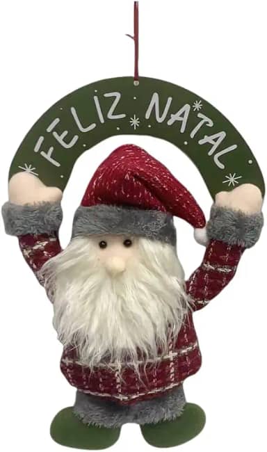 Guirlanda Decorativa de Natal, Papai Noel com Placa 'Feliz Natal', 26 x 35 cm (Noel)