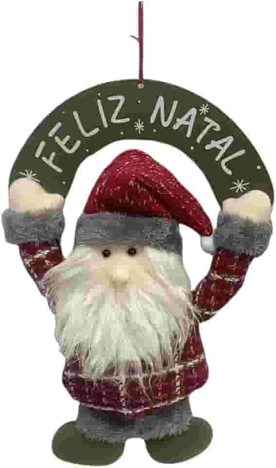 Guirlanda Decorativa de Natal, Papai Noel com Placa 'Feliz Natal', 26 x 35 cm (Noel)