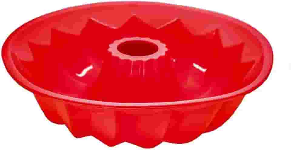 Forma para Bolo de Silicone Com Furo Vermelha - Mozcada