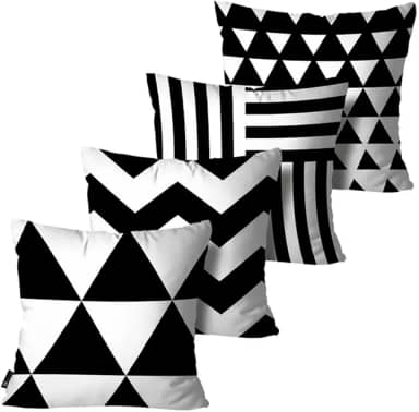 Kit com 4 Capas de Almofadas Geometrica Preto e Branco 45X45