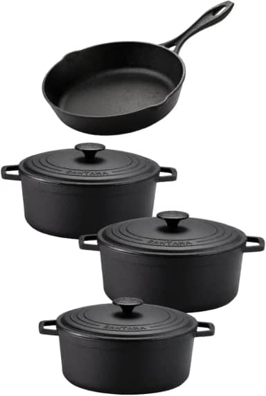 Jogo de panela de ferro fundido caçarola Neo 16, 18, 22 tampa de ferro alça de ferro e frigideira 20 sem tampa Santana