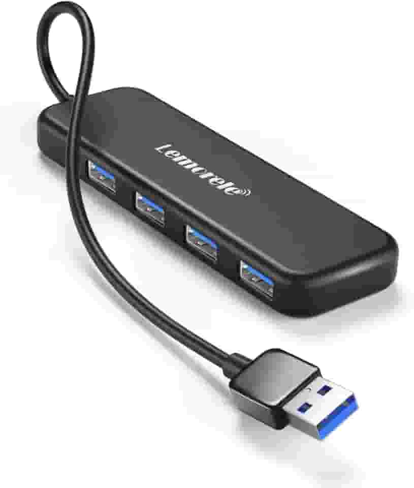 Lemorele Hub USB 3.0 de 4 portas, hub de dados USB fino e portátil com 4 portas USB, suporta velocidades de transferência de até 5Gbps, compatível com laptops, desktops, consoles de jogos e muito mais