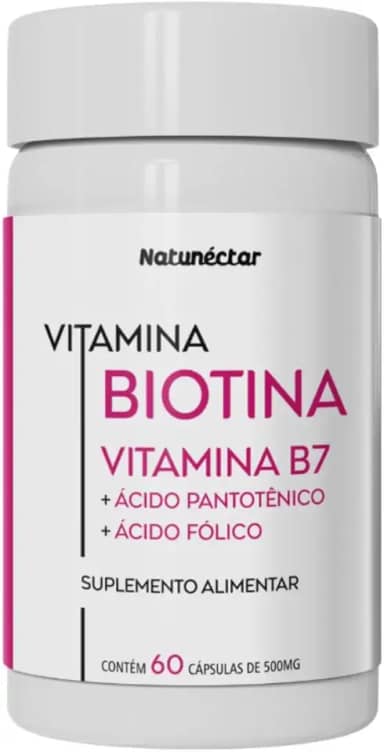 Biotina Com Vitamina B5 e B9 Fortalecedor de Unhas e Cabelo 500mg 60 Cápsulas - Natunéctar
