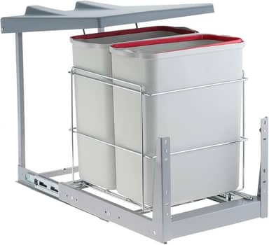 Schmitt, 152072, Suporte com Lixeiras Dupla Deslizante Plásticas 20L Cozinha, cor Bege, Polipropileno