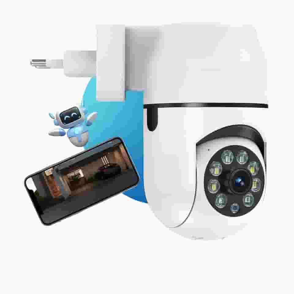 Câmera de Segurança Tomada Sem Fio 2MP WiFi Visão 360° HD 1080p Câmera IP Infravermelho Controle via App 2 Modos de Visão Noturna Áudio Bidirecional Detecção de Movimento Premium