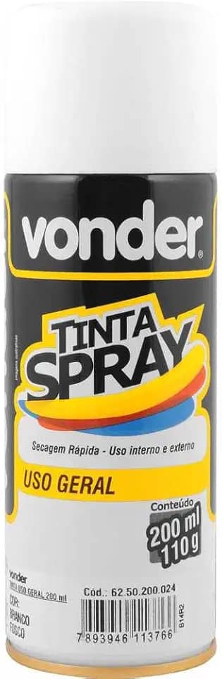 Tinta em spray branca, fosca, com 200 ml, VONDER Vonder