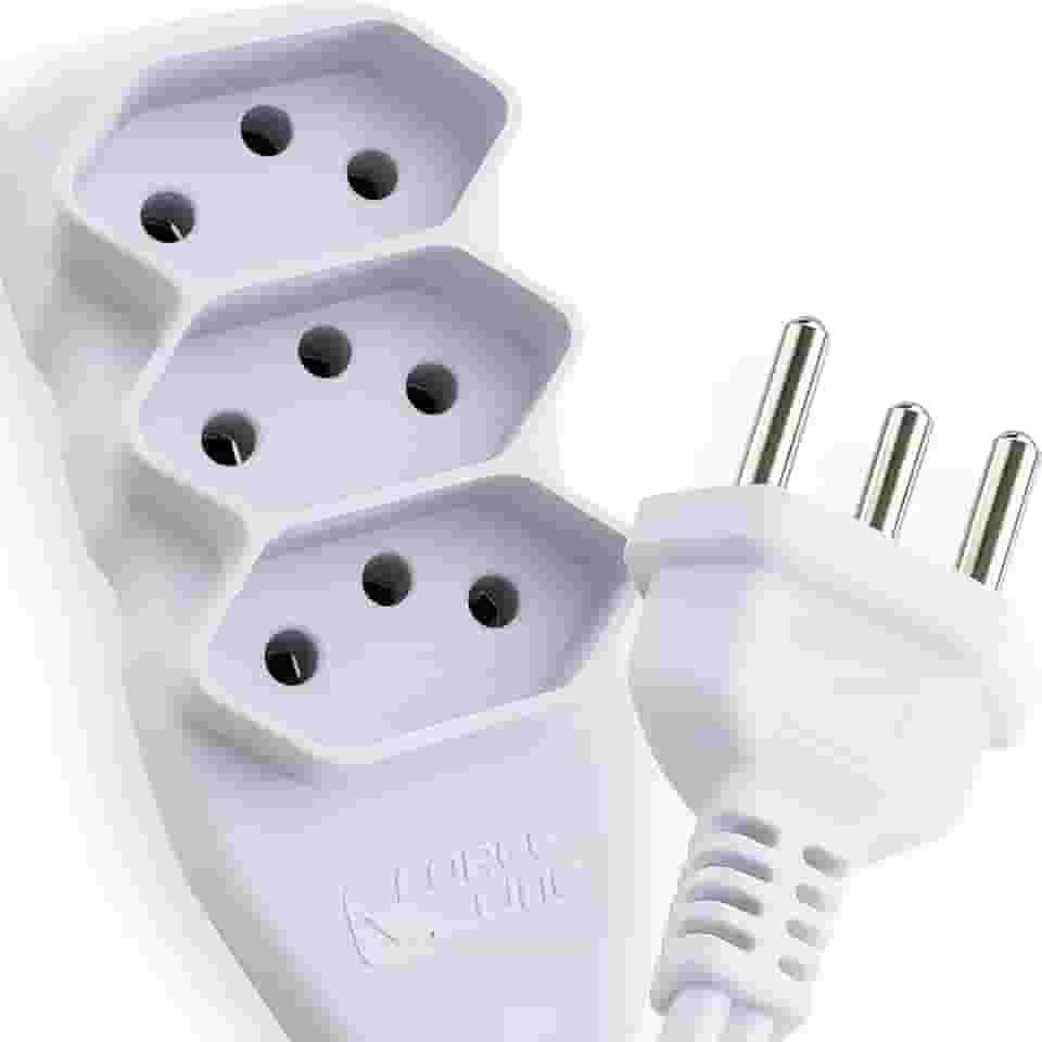 Extensão Slim Force Line 1 Metro – 3 Tomadas Tripolares 10A – Cabo Bivolt, Compacta e Segura – Cor Branco