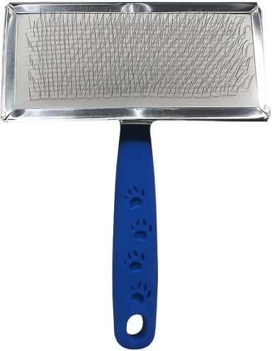 Escova para Pet Cães e Gatos Slicker Profissional, Cerdas Finas de Aço Inoxidável, Remove Nós e Subpelos, Alça Ergonômica, Azul