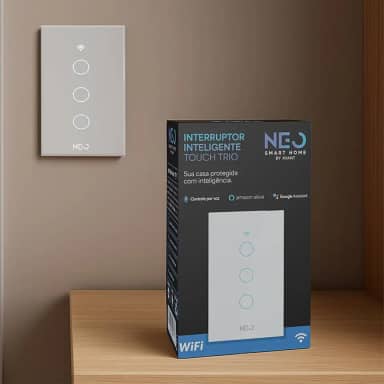 Avant Neo Interruptor Inteligente Wi-Fi Branco 3 Botões 2.4 GHz Smart Touch Bivolt Compatível com Alexa, Google Home, Tuya Neutro Paralelo Virtual