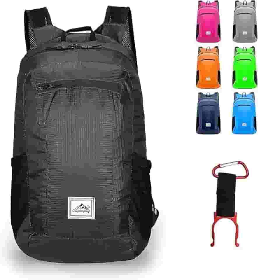 Mochila de caminhada, ultraleve de 20 L, impermeável, dobrável, esportiva, leve, impermeável, adequada para piquenique e acampamento ao ar livre, Cor Preto